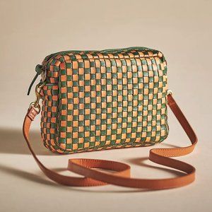 Clare V. Checked Midi Sac Crossbody Bag in green/orange